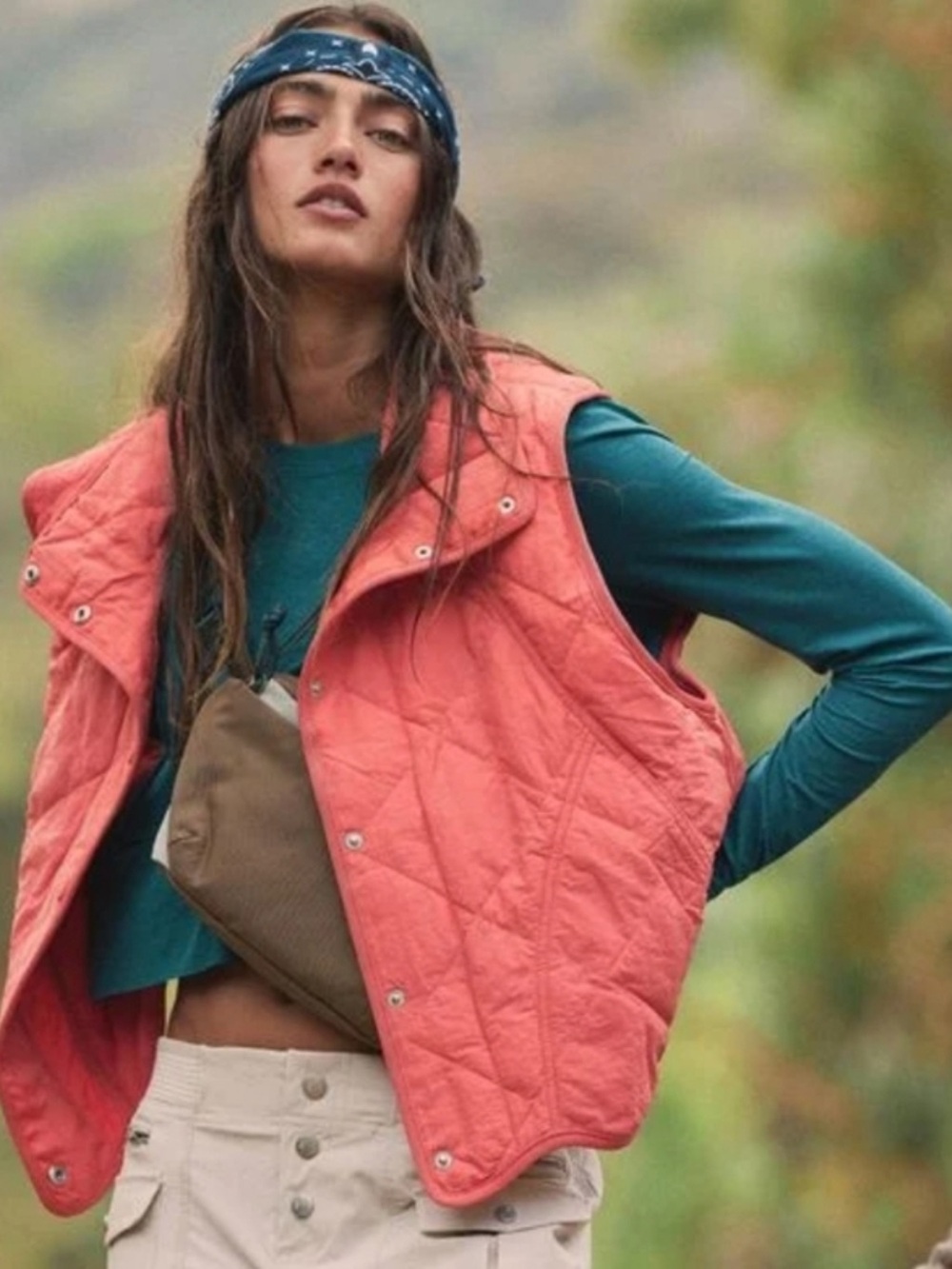 Free People Quinn Quilted Puffer Vest Deep Sea Coral size S NWOT